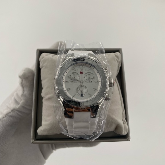 MICHELE Silver Dial White Silicone Strap Women's Tahitan 40mm Watch - Picture 5 of 11